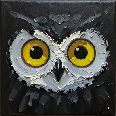 Owl's Face Stare with Thick Paint Strokes - Animal - AI generated image