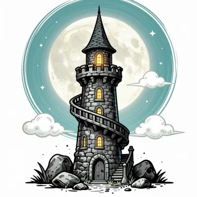 Spiral Tower Illuminated by Full Moon - Architecture - AI generated image