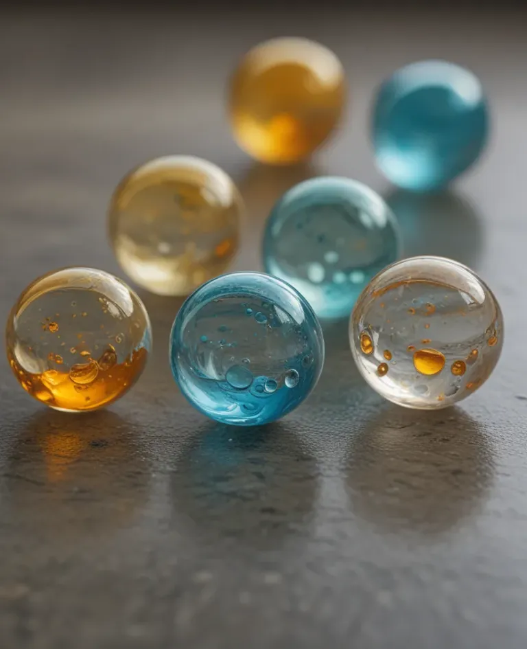 Glass Marbles Reflecting Light on Wet Surface - Glass - AI generated image