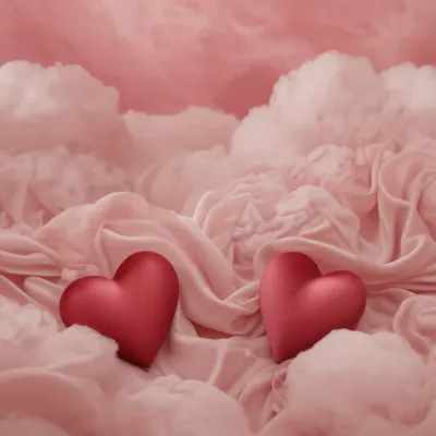Glossy Red Hearts Resting on Soft Pink Velvet - Romantic - AI generated image
