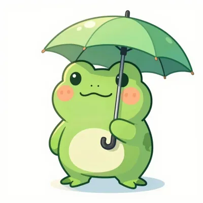 Frog with Green Umbrella Softly Lit - Animal - AI generated image