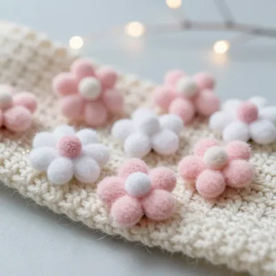 Felt Flower Cluster with Pink and White Pom-Poms - Crafts - AI generated image
