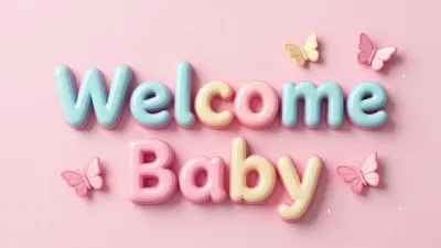 Pastel Welcome Sign with Butterflies - Typography - AI generated image
