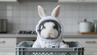 White Rabbit Astronaut in Crate - Animals - AI generated image