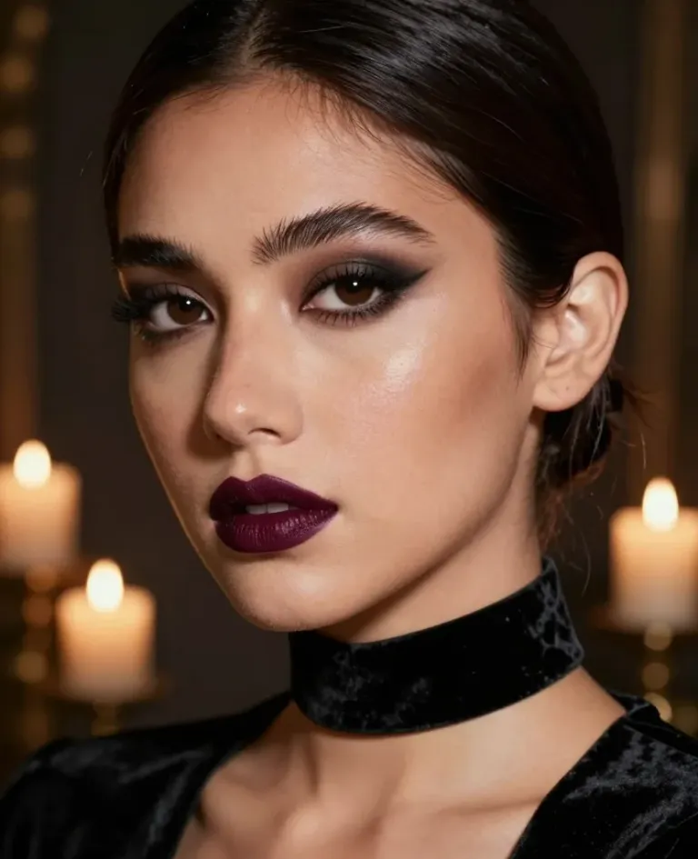 Velvet Choker Woman with Dark Hair - Portrait - AI generated image