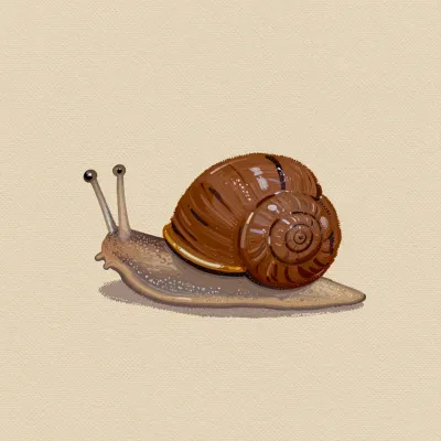 Glossy Brown Snail Sliding on Beige Surface - Animal - AI generated image