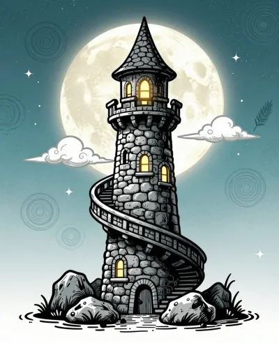 Spiral Tower Illuminated by Moonlight - Architecture - AI generated image