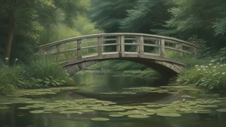 Wooden Garden Bridge Over Pond - Architecture - AI generated image