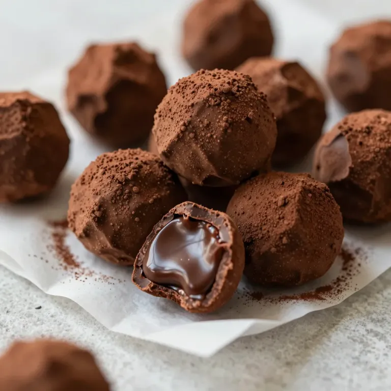 Glossy Chocolate Truffles with Fine Cocoa Powder - Food - AI generated image