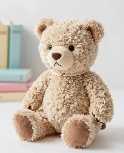 Creamy Bear Cub Sitting by Pastel Books - Plush - AI generated image