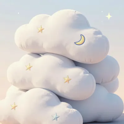 Cloud Pillows Stack with Golden Stars and Crescent Moon - Furniture - AI generated image