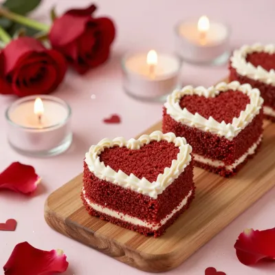 Red Velvet Heart Cake with Candles - Food - AI generated image