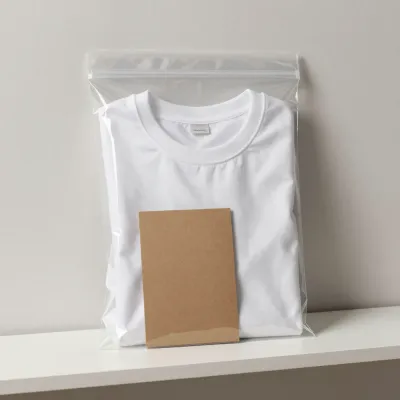 Folded White T-shirt in Clear Plastic Bag - Fashion - AI generated image