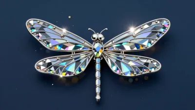 Crystal Dragonfly Brooch Sparkling in Reflective Light - Jewelry - AI generated image