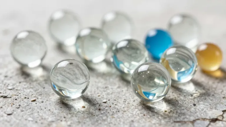 Scattered Crystal Marbles on Rough Concrete - Objects - AI generated image