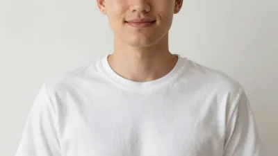 Person in White T-Shirt Smiling - Portrait - AI generated image
