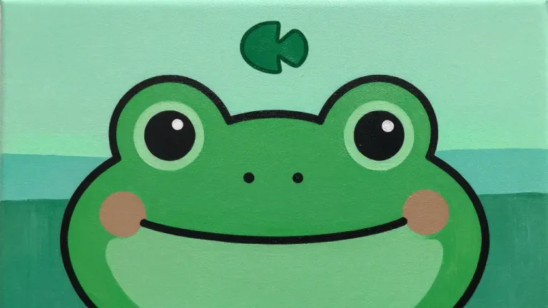 Green Frog Smiling with Large Eyes - Animals - AI generated image