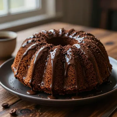 Mocha-glazed bundt cake with glossy glaze - Bakery - AI generated image
