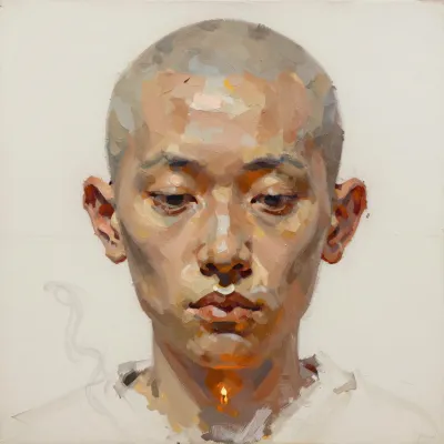 Monk Gazing in Candlelight - Portrait - AI generated image