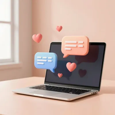 Laptop with Floating Speech Bubbles and Hearts - Technology - AI generated image