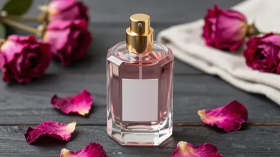 Crystal Perfume Bottle with Rose Petals - Beauty - AI generated image