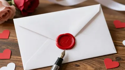 White Envelope with Red Wax Seal and Hearts - Stationery - AI generated image