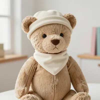 Corduroy Teddy Bear in Beanie and Scarf - Toy - AI generated image