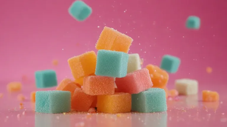 Neon Sugar Cubes Falling on Pink Background - Food - AI generated image