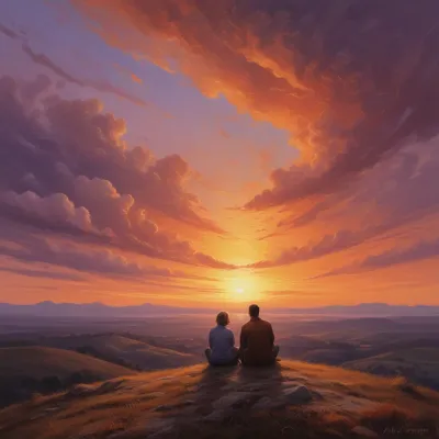 Sitting Figures Watching Sunset - People - AI generated image