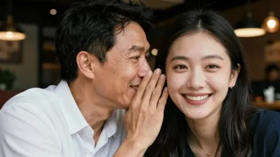 Man and Woman Sharing Private Joke in Café - Portrait - AI generated image