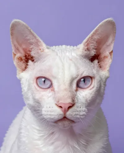 Albino Cat with Blue Eyes Gazing Directly - Animal - AI generated image