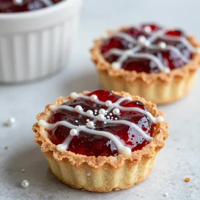 Raspberry Jam Tartlets with White Drizzle - Bakery - AI generated image