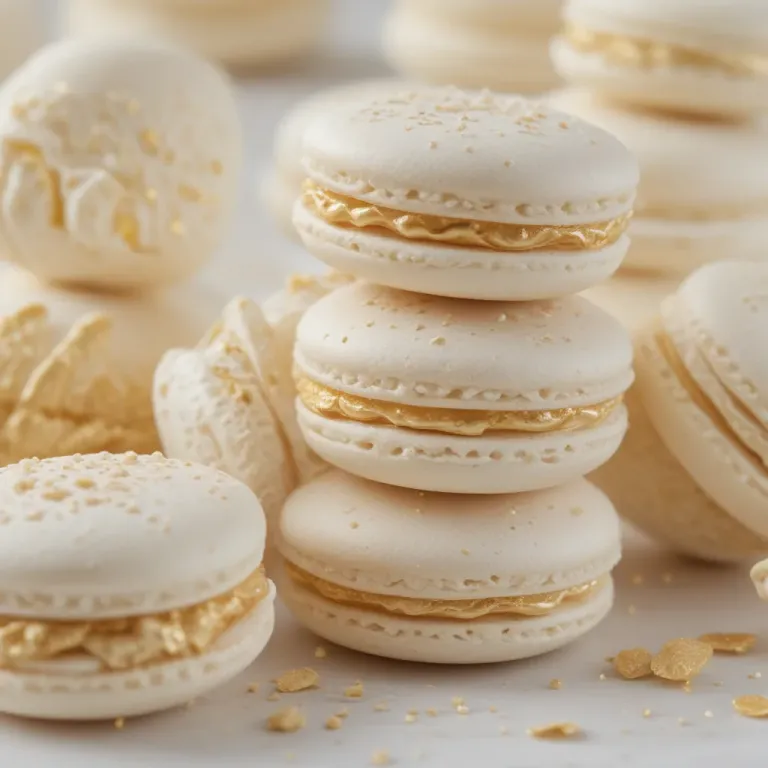 Stacked White Macarons with Golden Filling - Food - AI generated image