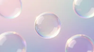 Iridescent Bubbles Floating in Hazy Light - Abstract - AI generated image