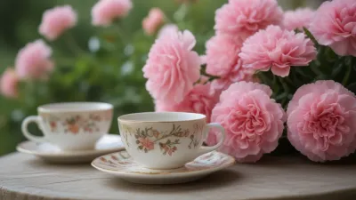 Vintage Teacups with Pink Carnations - Vintage - AI generated image