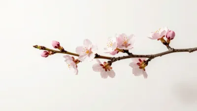 Cherry Blossom Twig Delicate Petals Soft Light - Flora - AI generated image