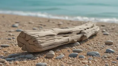 Driftwood Piece on Sandy Beach - Nature - AI generated image