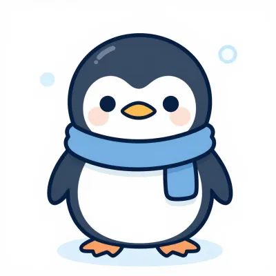Penguin Wearing Blue Scarf in Soft Light - Animals - AI generated image