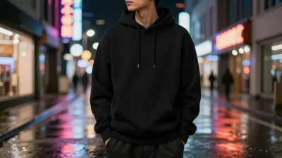 Person in Black Hoodie Standing on Neon Street - People - AI generated image
