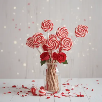 Lollipops and Roses in Glass Jar - Food - AI generated image