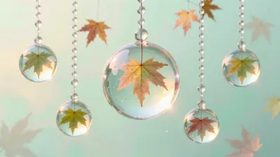 Crystal Spheres with Autumn Leaves Floating - Decor - AI generated image