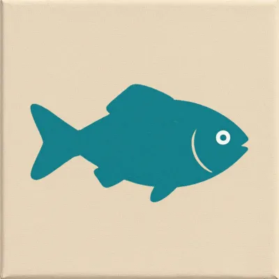 Teal Fish Silhouette on Cream Canvas - Fish - AI generated image