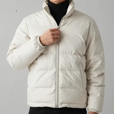 Cream Puffer Jacket Hand Adjusting Zipper - Fashion - AI generated image
