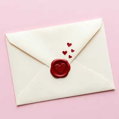 White Envelope with Red Wax Seal and Hearts - Stationery - AI generated image