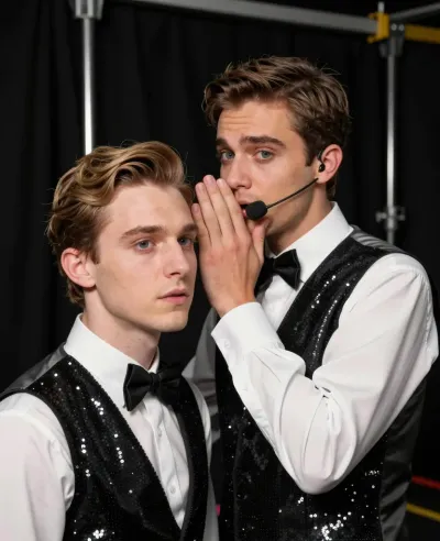 Whispering Duo in Sequined Vests - Fashion - AI generated image