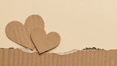 Torn Kraft Paper Hearts Scattered on Beige Background - Art - AI generated image