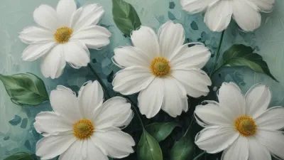White Flowers with Impasto Texture in Soft Light - Flowers - AI generated image