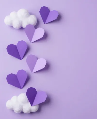 Origami Hearts and Cotton Clouds Lavender Mist - Origami - AI generated image