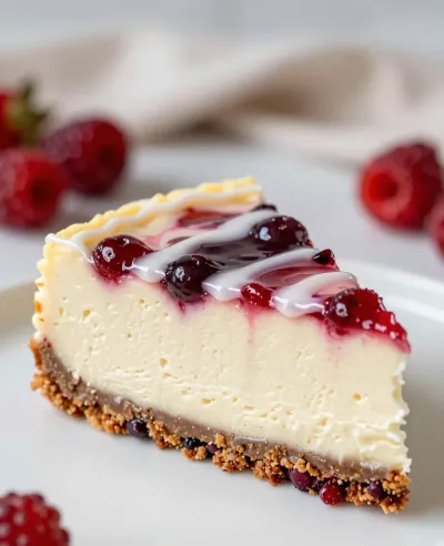 Cheesecake Slice with Berry Swirl - Food - AI generated image