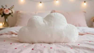 Cloud Pillow Resting on Soft Pink Linens - Bedding - AI generated image